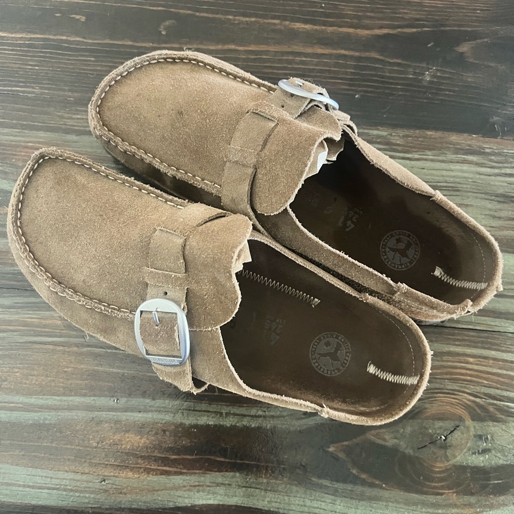 Birkenstock Tan Suede Mules with Buckle